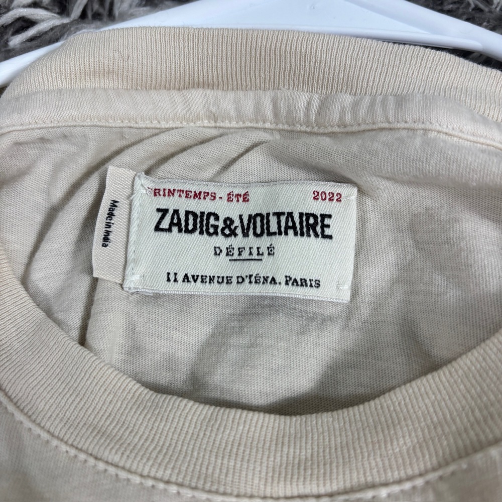 Zadig & Voltaire Cecilia Jaguard Strass Muscle Tee Cream Cotton JWTT00004 M - Picture 2 of 6
